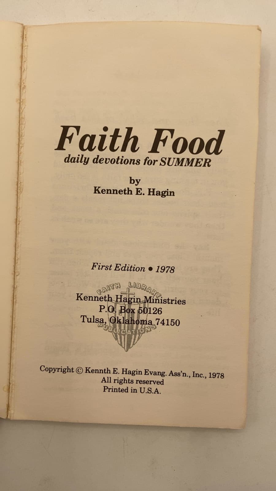 Faith Food daily devotions for SUMMER by Kenneth E. Hagin - title page