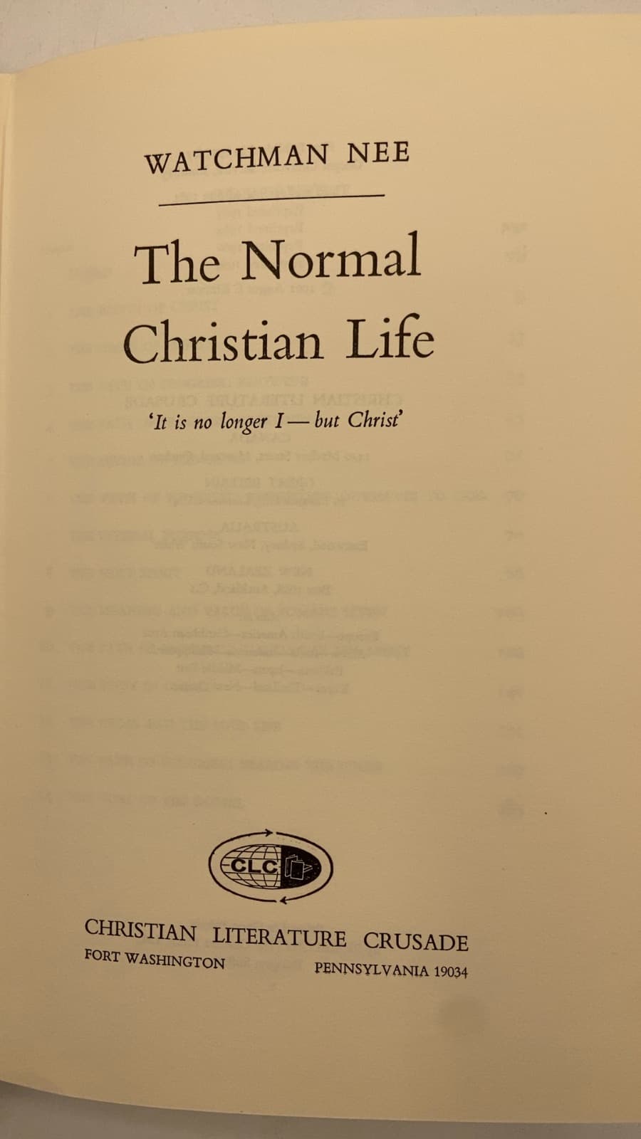 The Normal Christian Life by Watchman Nee - title page