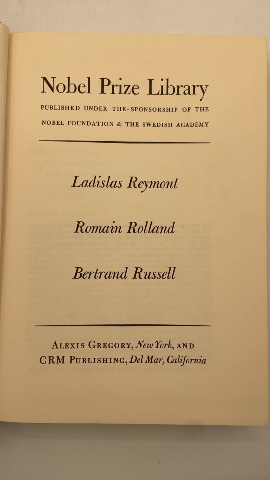 Nobel Prize Library by Ladislas Reymont, Romain Rolland, Bertrand Russell - title page