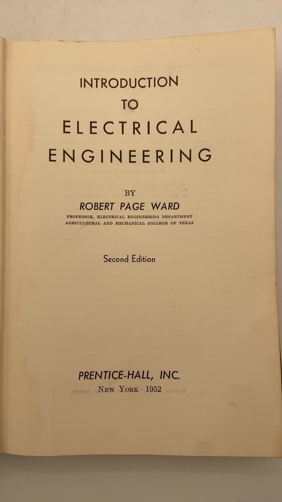 Introduction to Electrical Engineering by Robert Page Ward - title page
