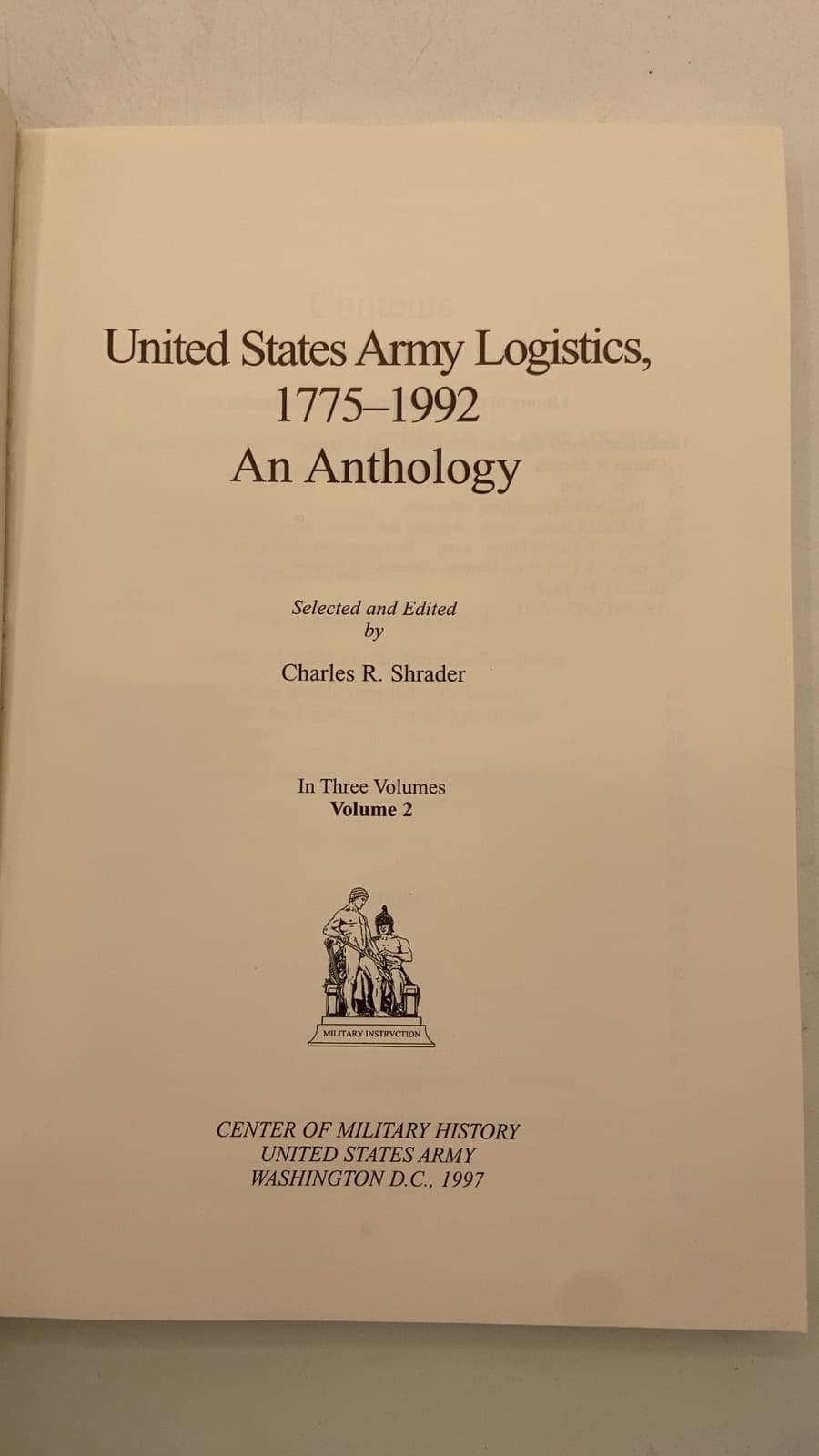 United States Army Logistics, 1775-1992: An Anthology by Charles R. Shrader - title page