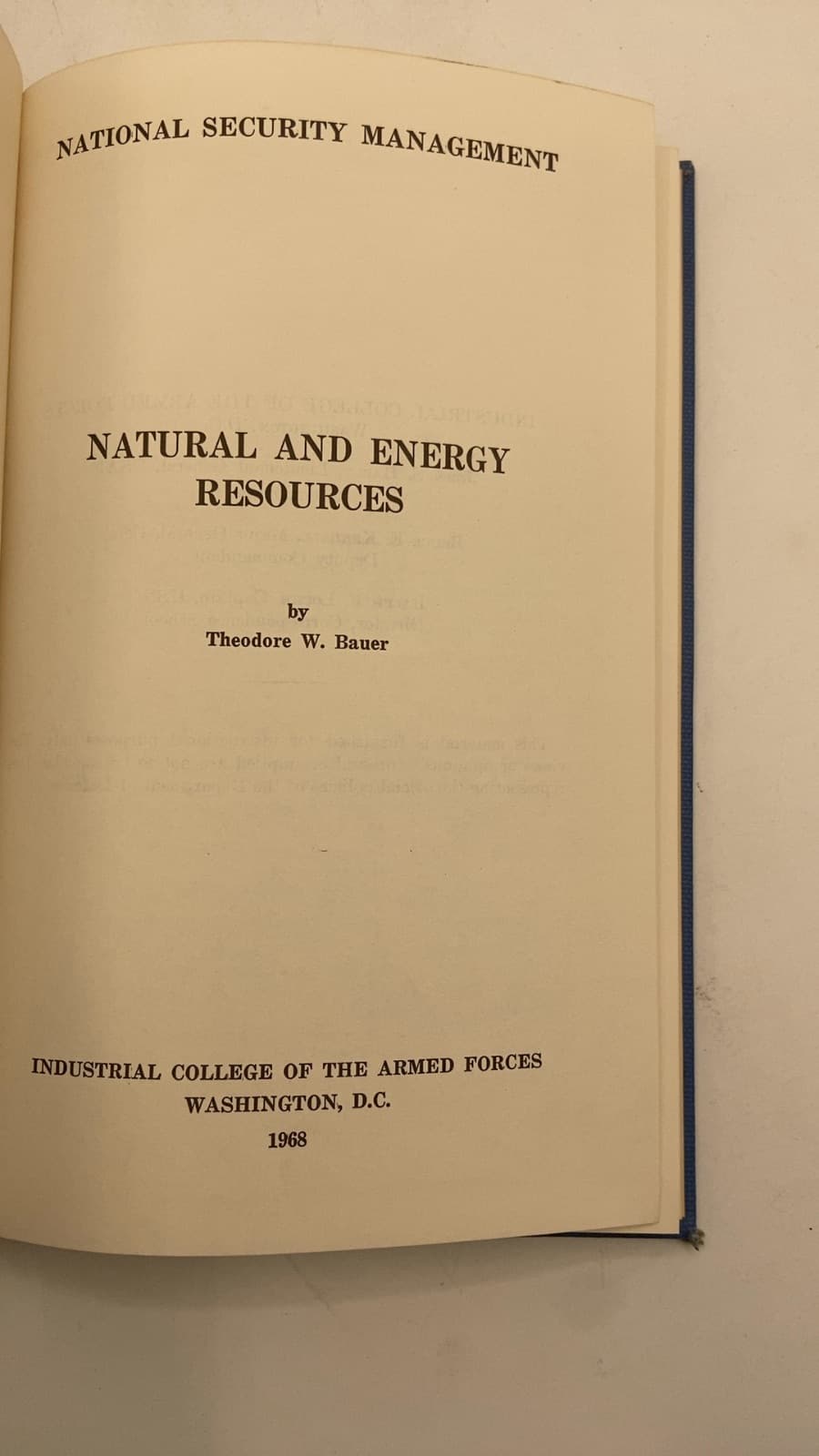 Natural AND Energy Resources by Theodore W. Bauer - title page