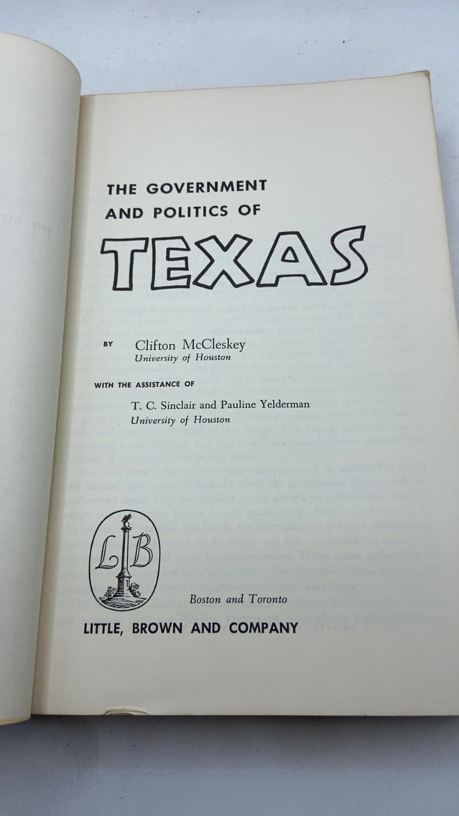 The Government and Politics of Texas by Clifton McCleskey - title page
