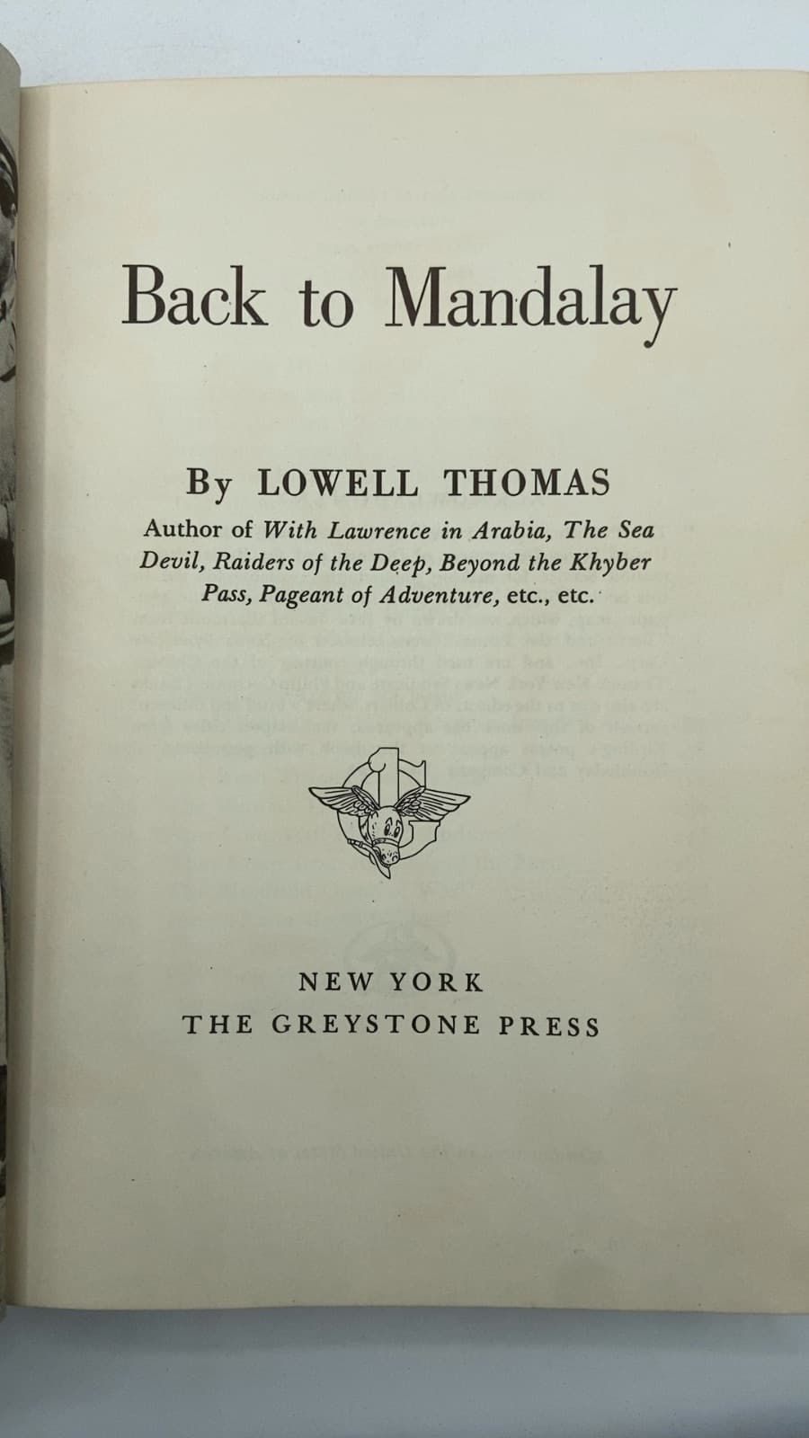 Back to Mandalay by Lowell Thomas - title page