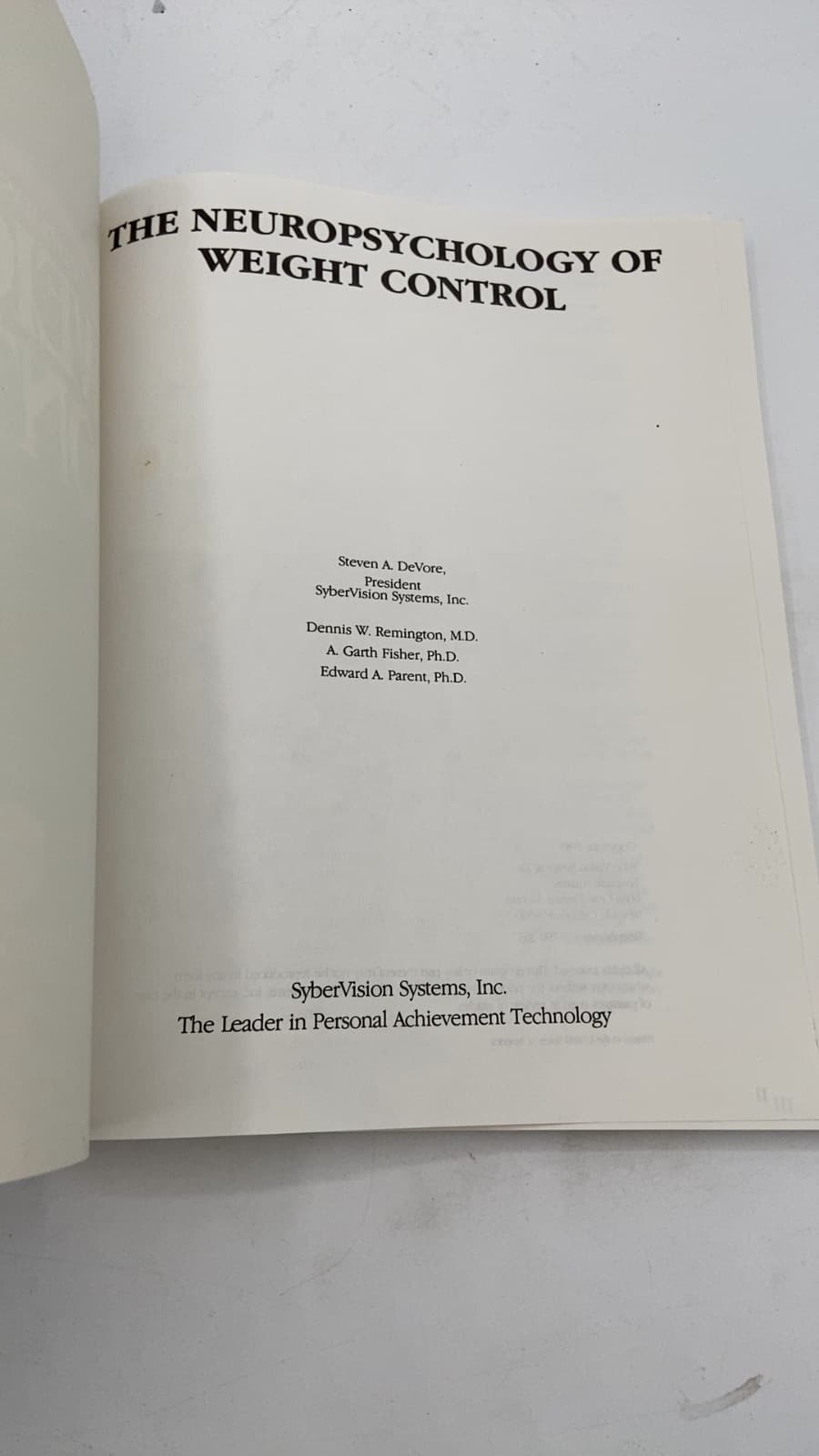 The Neuropsychology of Weight Control by Steven A. DeVore, Dennis W. Remington, M.D., A. Garth Fisher, Ph.D., Edward A. Parent, Ph.D. - title page
