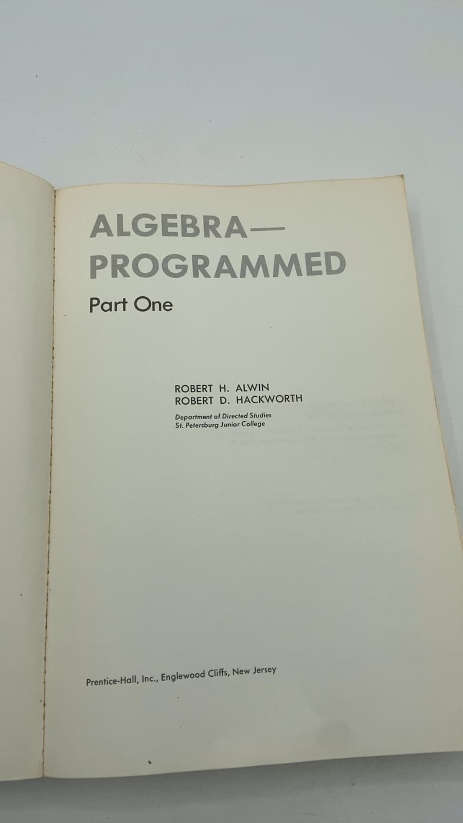 Algebra - Programmed Part One by Robert H. Alwin, Robert D. Hackworth - title page