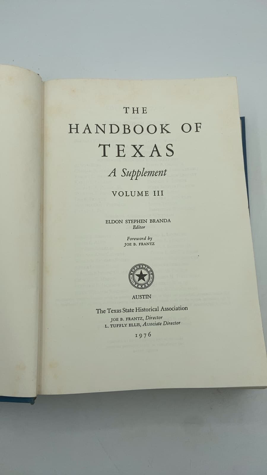 The Handbook of Texas: A Supplement Volume III by Eldon Stephen Branda (Editor) - title page