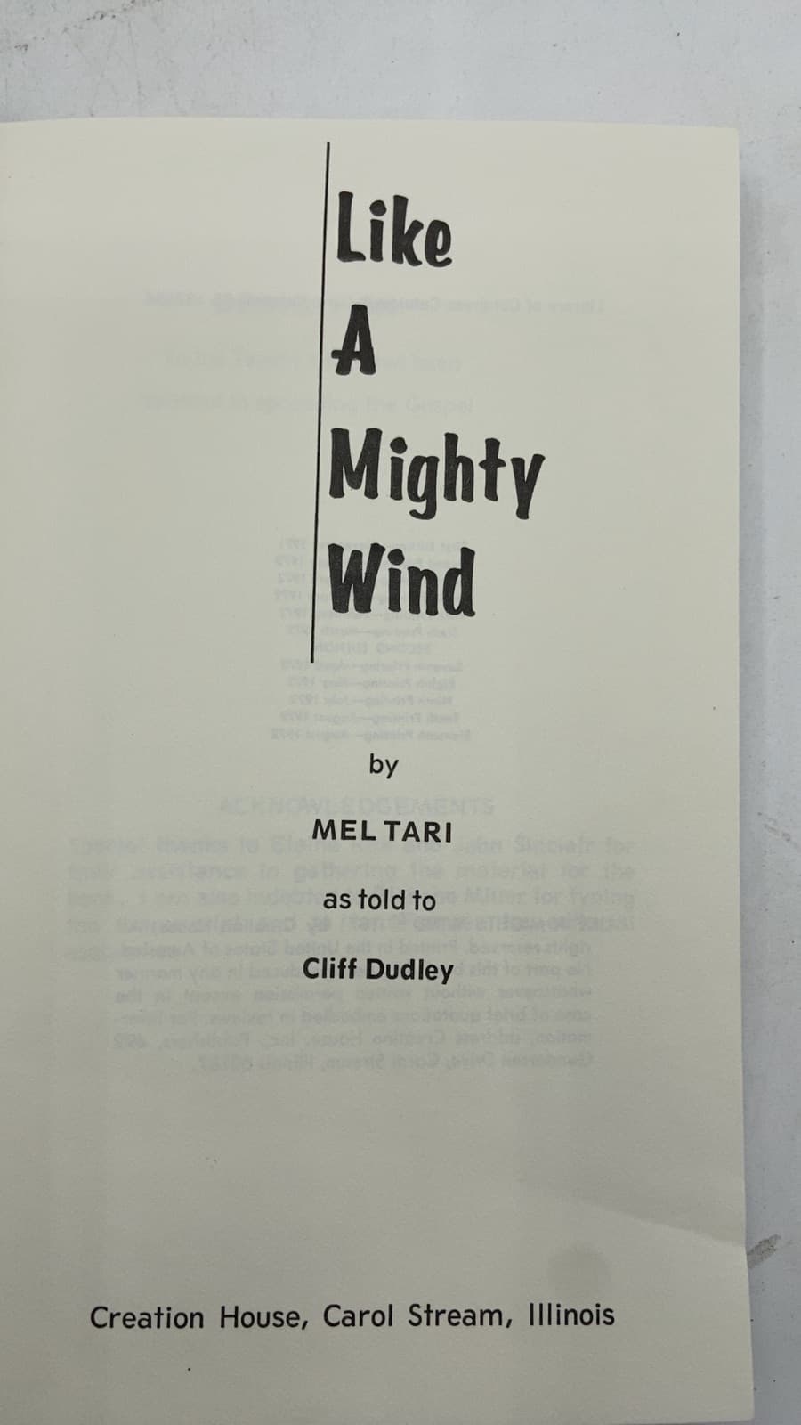 Like A Mighty Wind by Mel Tari as told to Cliff Dudley - title page