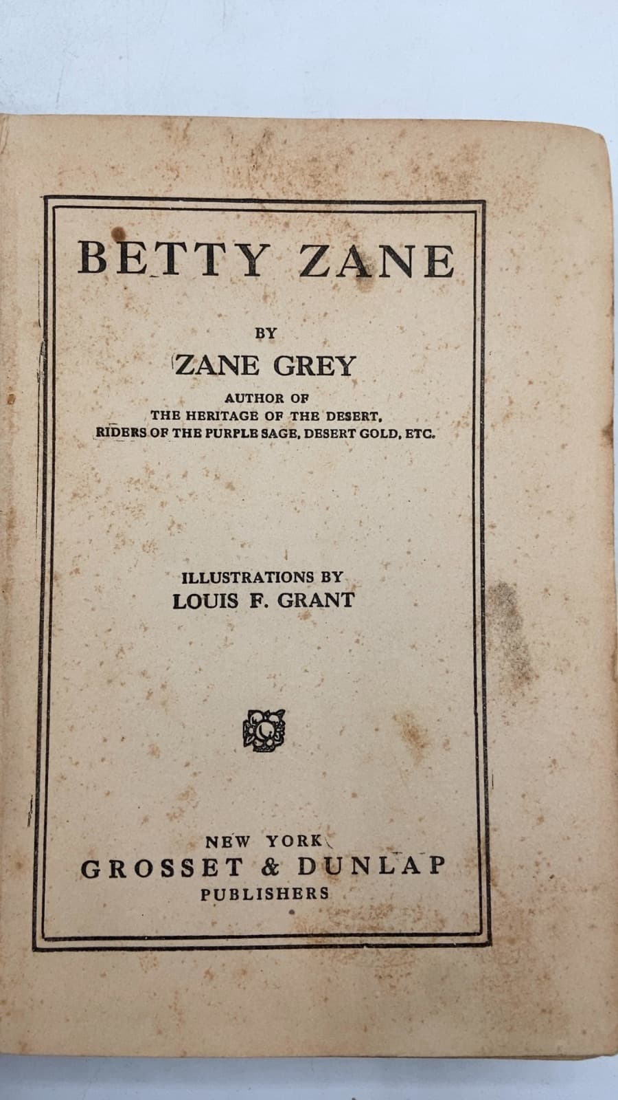 Betty Zane by Zane Grey - title page