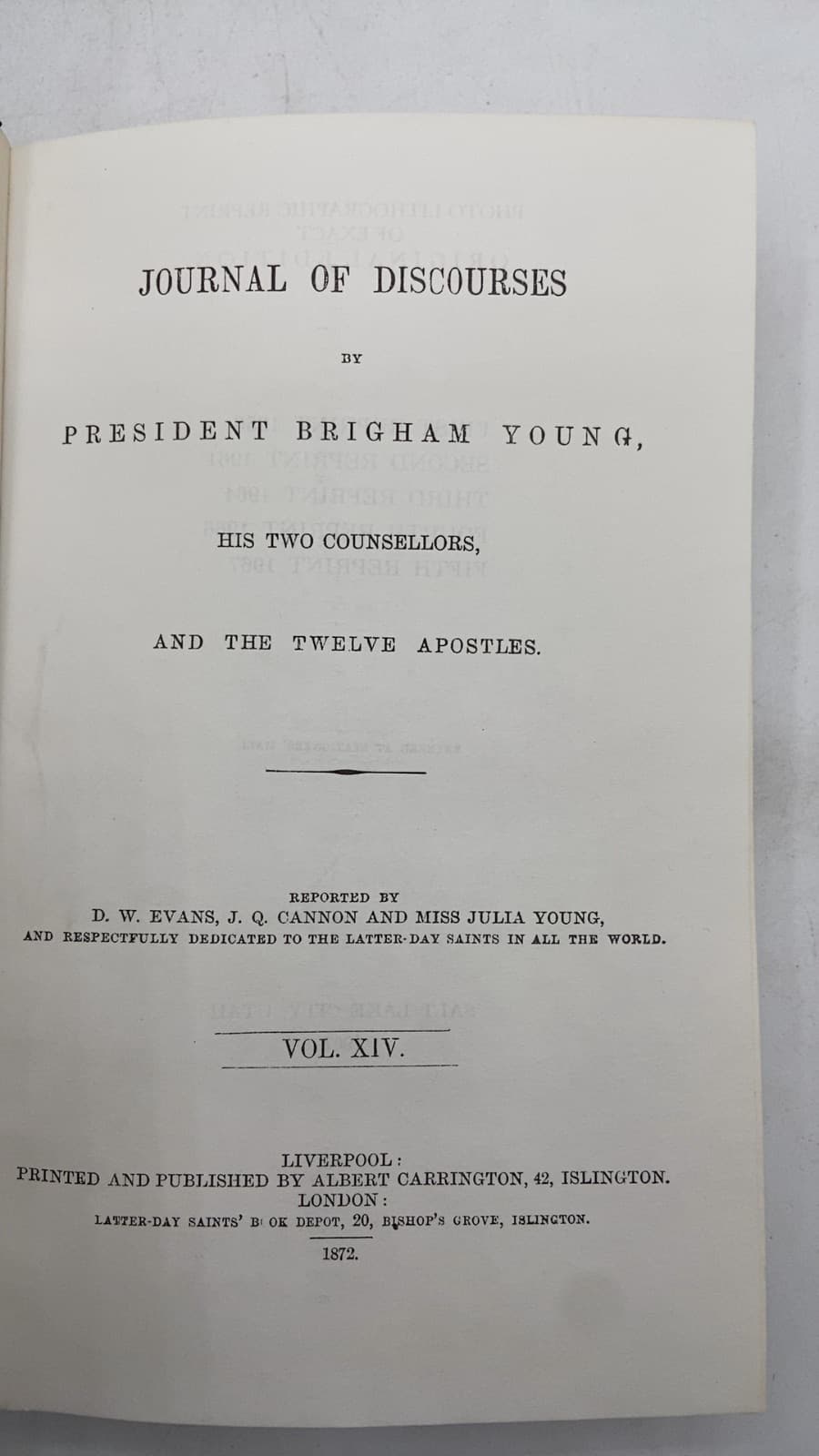 Journal of Discourses by President Brigham Young, His Two Counsellors, and the Twelve Apostles - title page