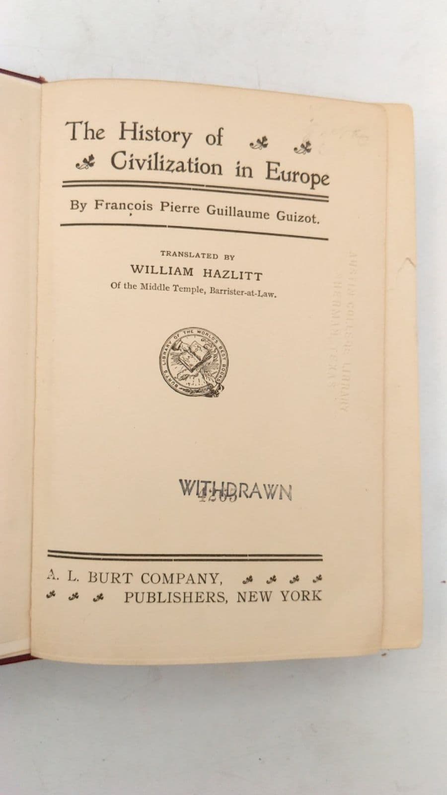 The History of Civilization in Europe by Francois Pierre Guillaume Guizot - title page