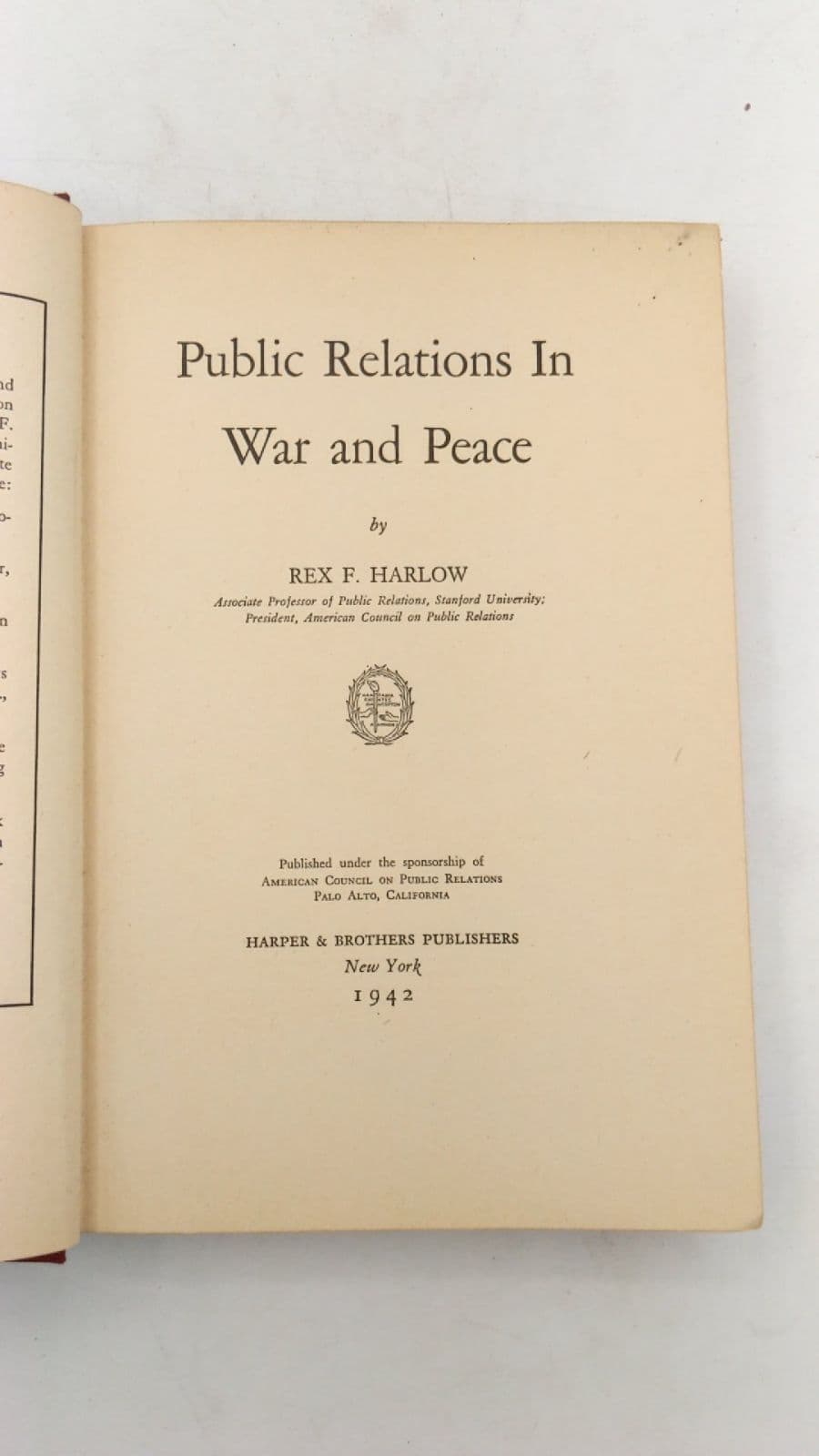 Public Relations In War and Peace by Rex F. Harlow - title page