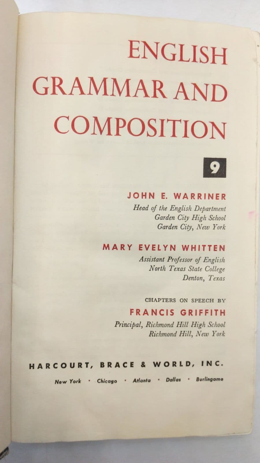 English Grammar and Composition by John E. Warriner, Mary Evelyn Whitten, Francis Griffith - title page