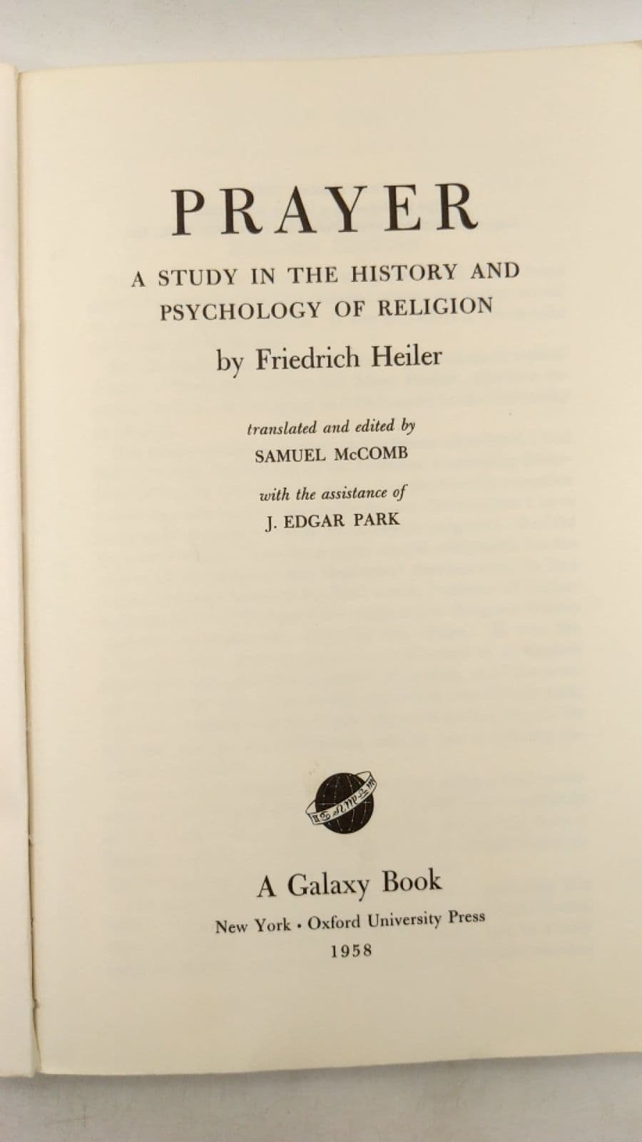 PRAYER: A Study in the History and Psychology of Religion by Friedrich Heiler - title page