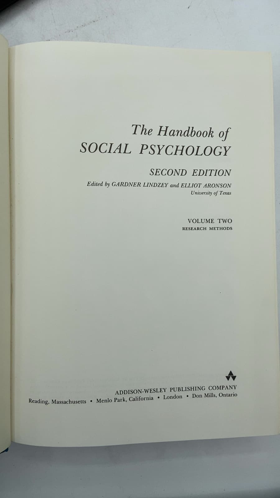 The Handbook of Social Psychology by Edited by Gardner Lindzey and Elliot Aronson - title page