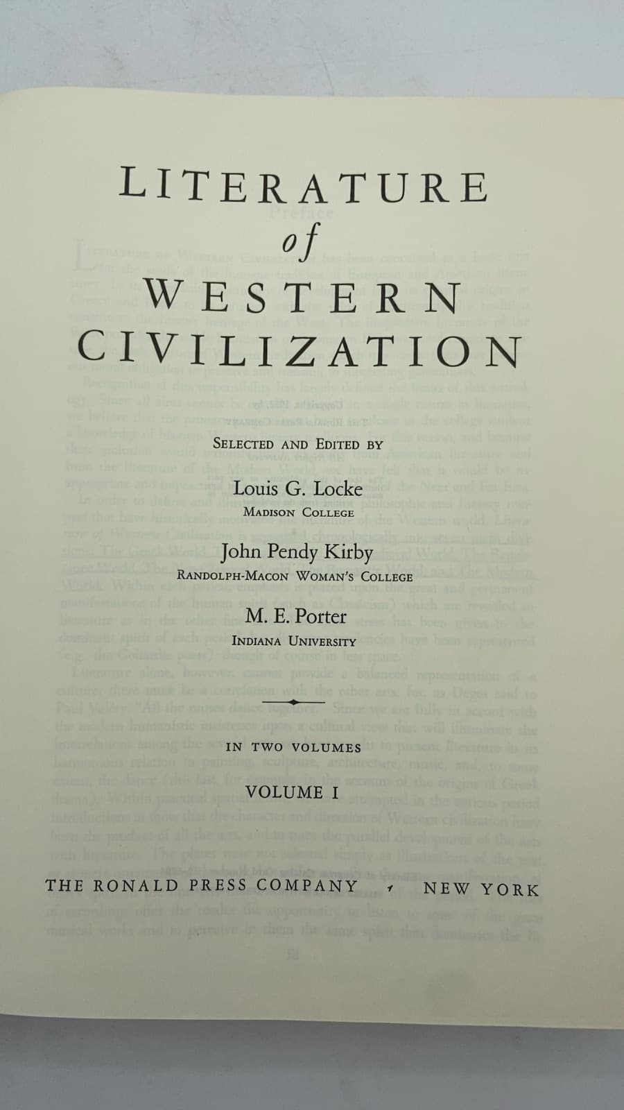 Literature of Western Civilization by Louis G. Locke, John Pendy Kirby, M. E. Porter - title page