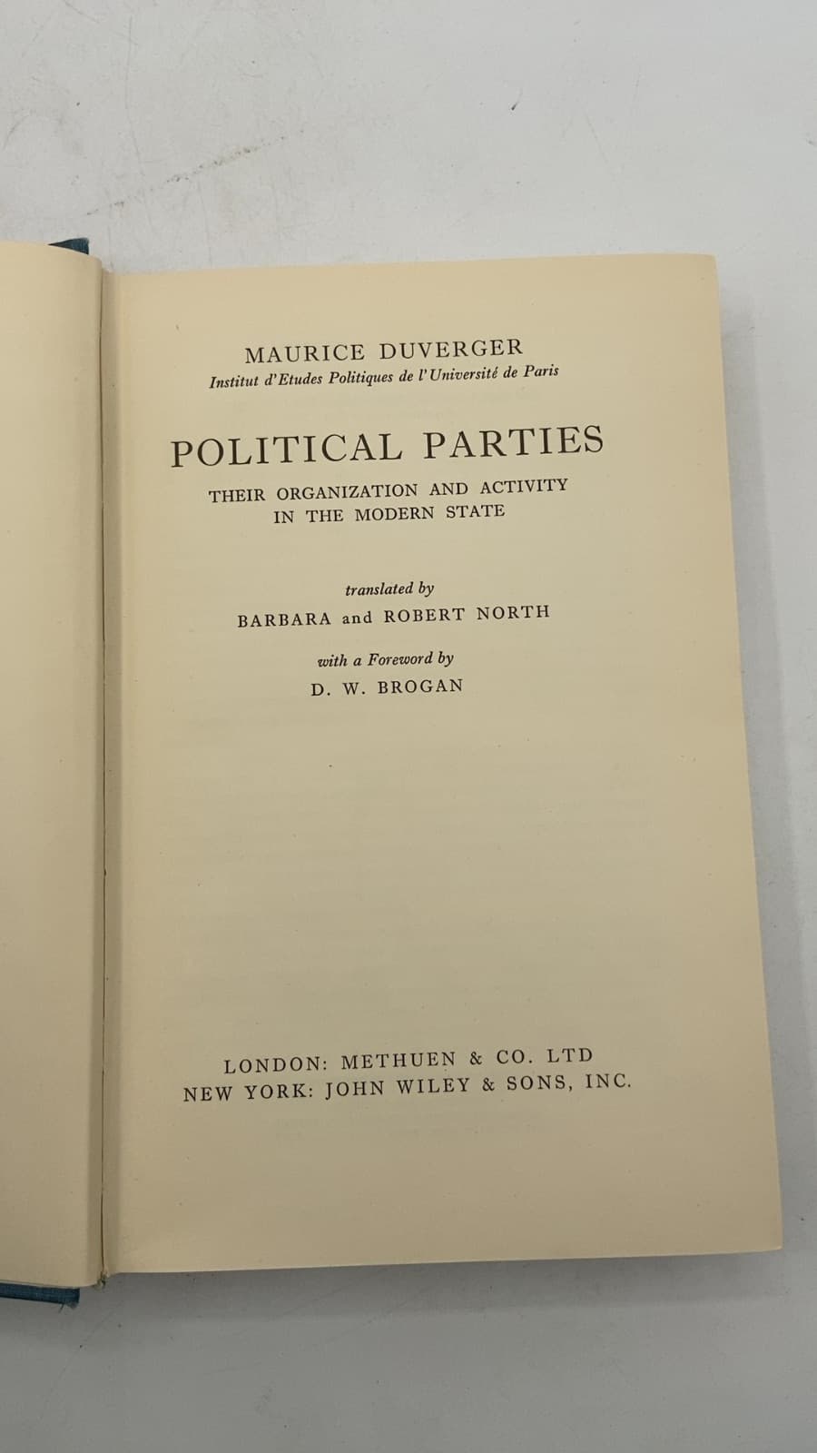Political Parties: Their Organization and Activity in the Modern State by Maurice Duverger - title page