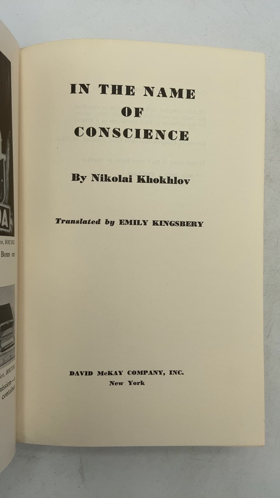 IN THE Name OF Conscience by Nikolai Khokhlov - title page