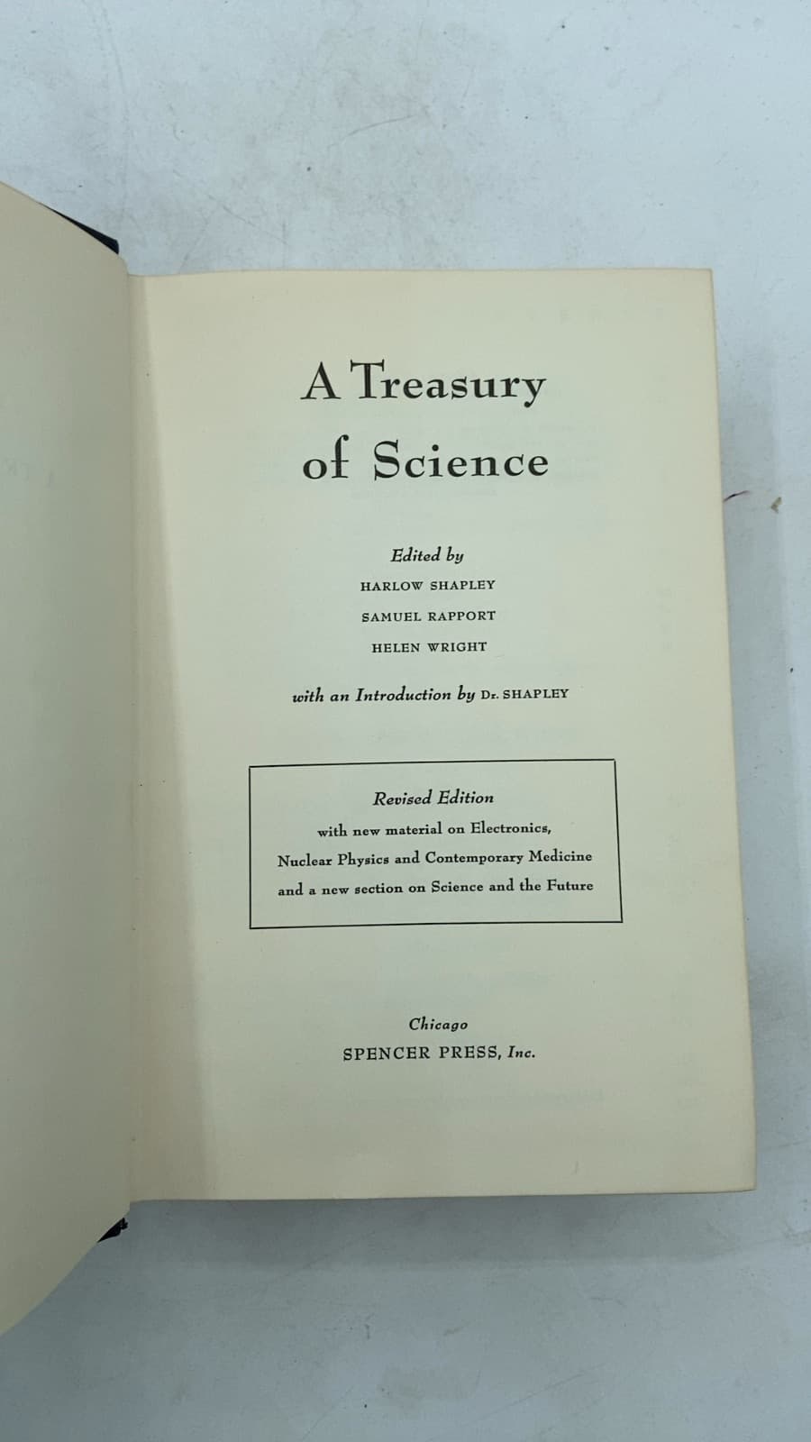 A Treasury of Science by Harlow Shapley, Samuel Rapport, Helen Wright - title page