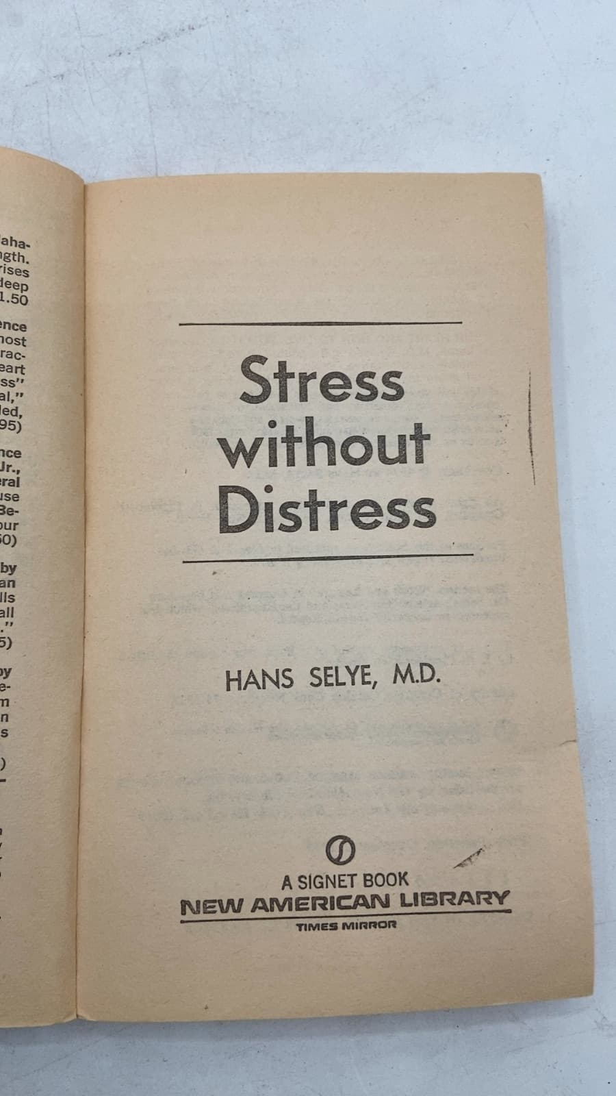 Stress without Distress by Hans Selye, M.D. - title page