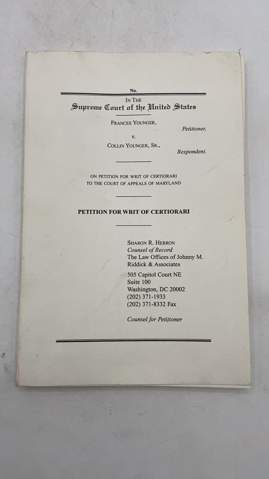 Petition for Writ of Certiorari by Sharon R. Herron - title page