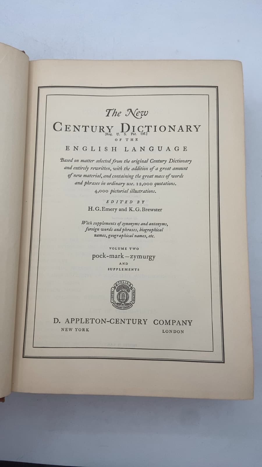 The New Century Dictionary of the English Language by H.G. Emery and K.G. Brewster - title page
