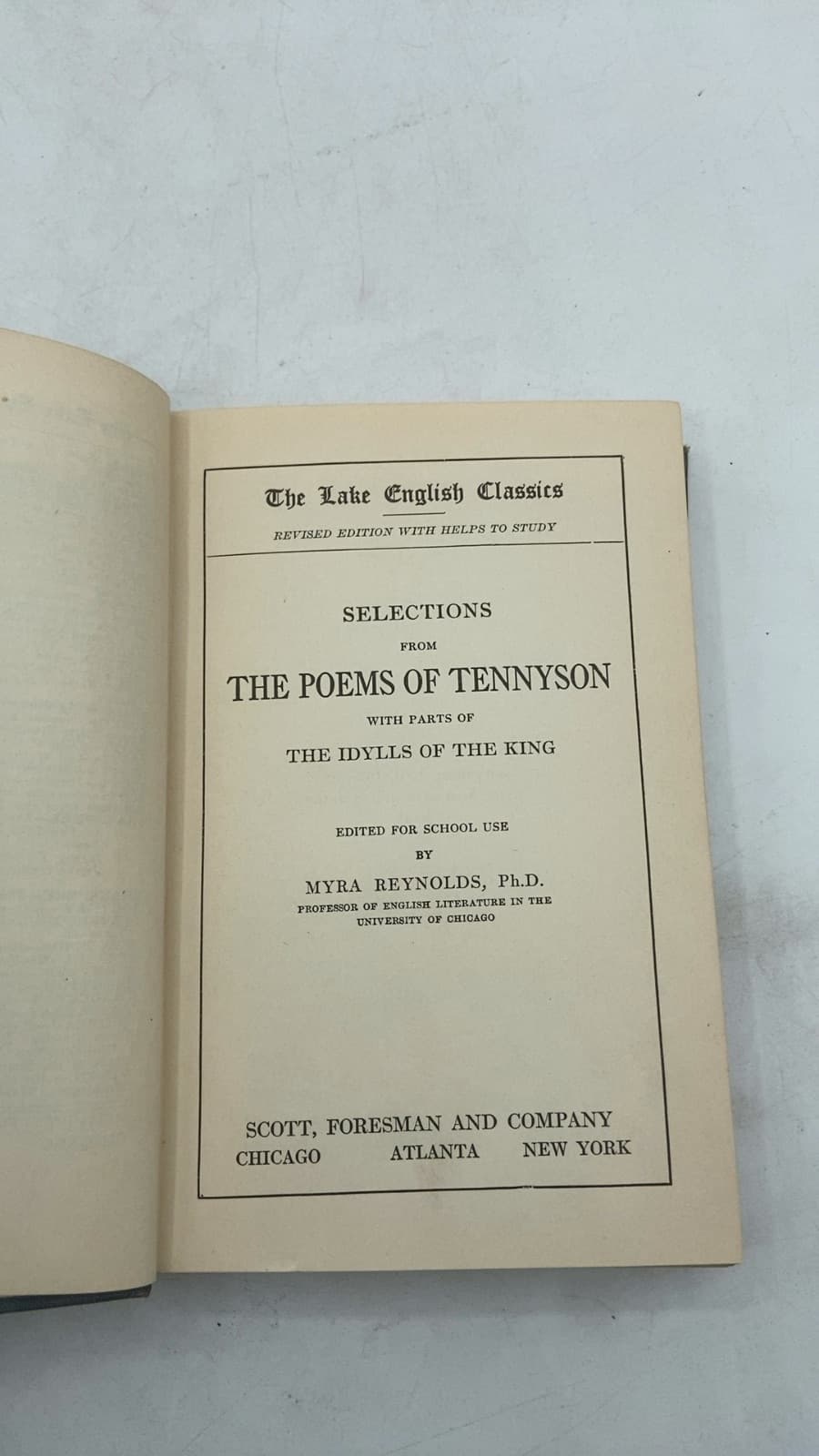 Selections from The Poems of Tennyson with Parts of The Idylls of the King by Myra Reynolds, Ph.D. (Editor) - title page