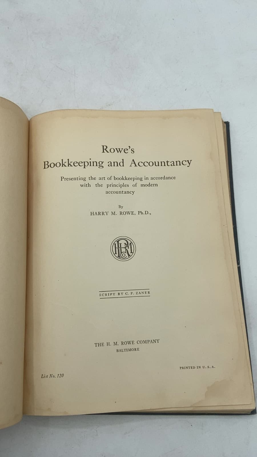 Rowe's Bookkeeping and Accountancy by Harry M. Rowe, Ph.D. - title page