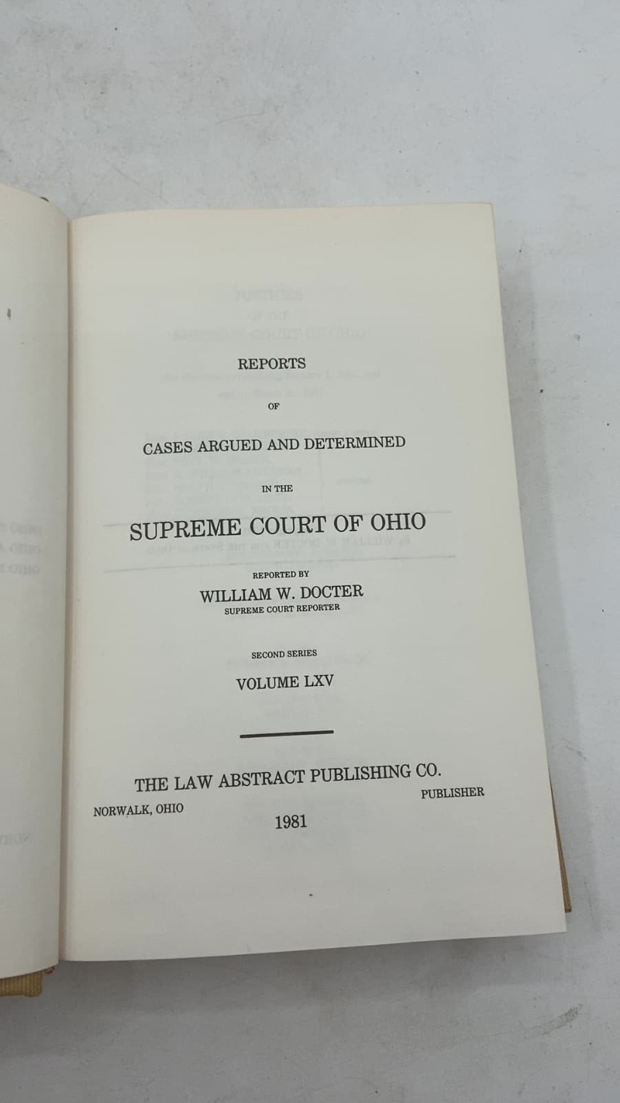 Reports of Cases Argued and Determined in the Supreme Court of Ohio by William W. Docter - title page