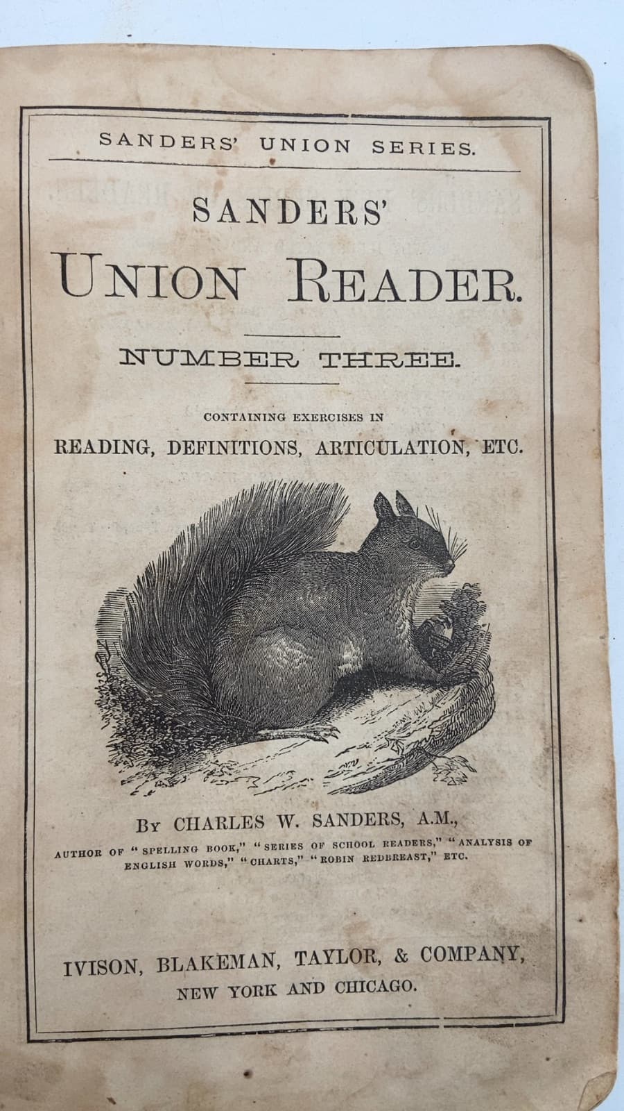 Sanders' Union Reader. Number Three. by Charles W. Sanders, A.M. - title page