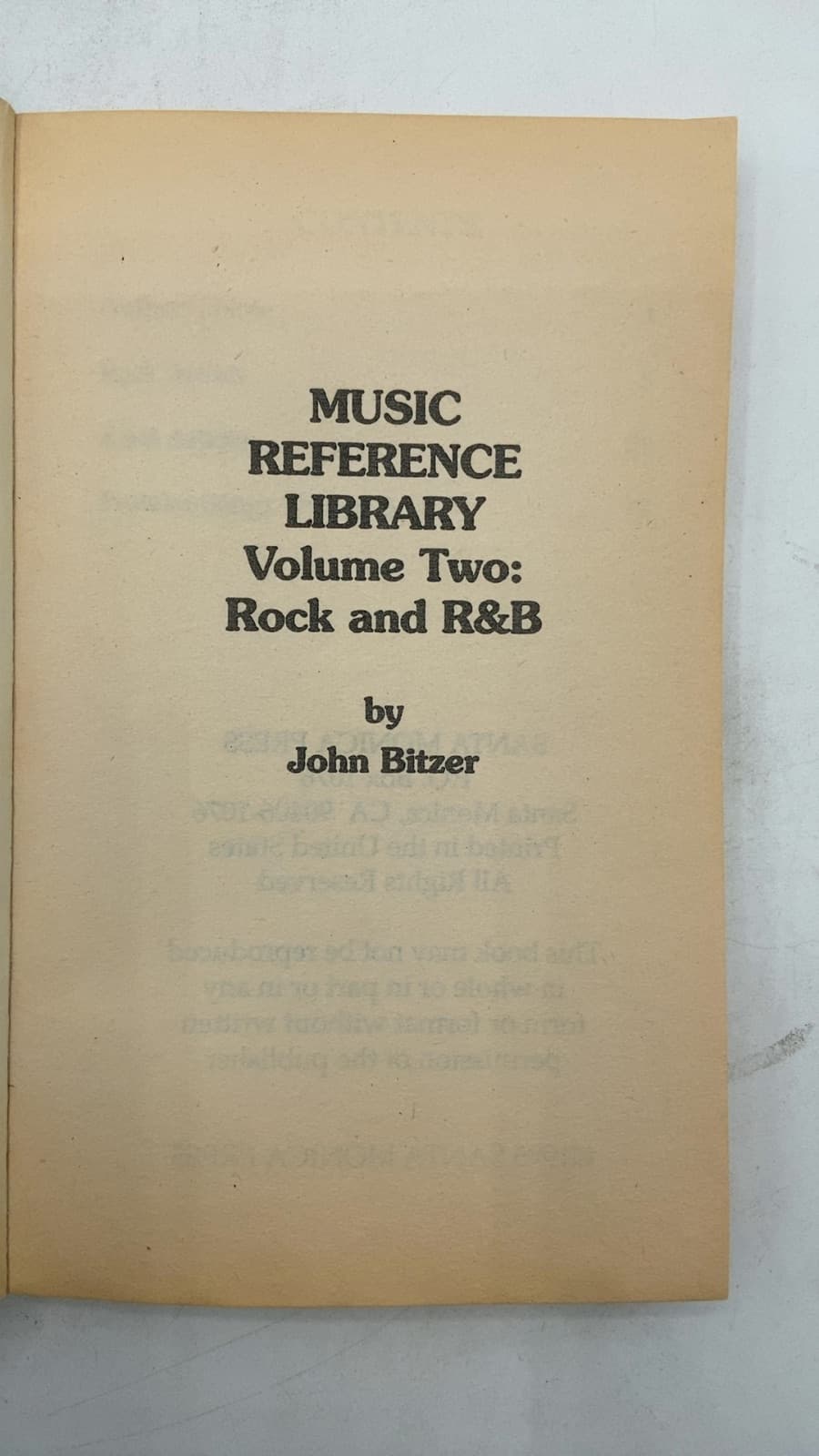 Music Reference Library Volume Two: Rock and R&B by John Bitzer - title page