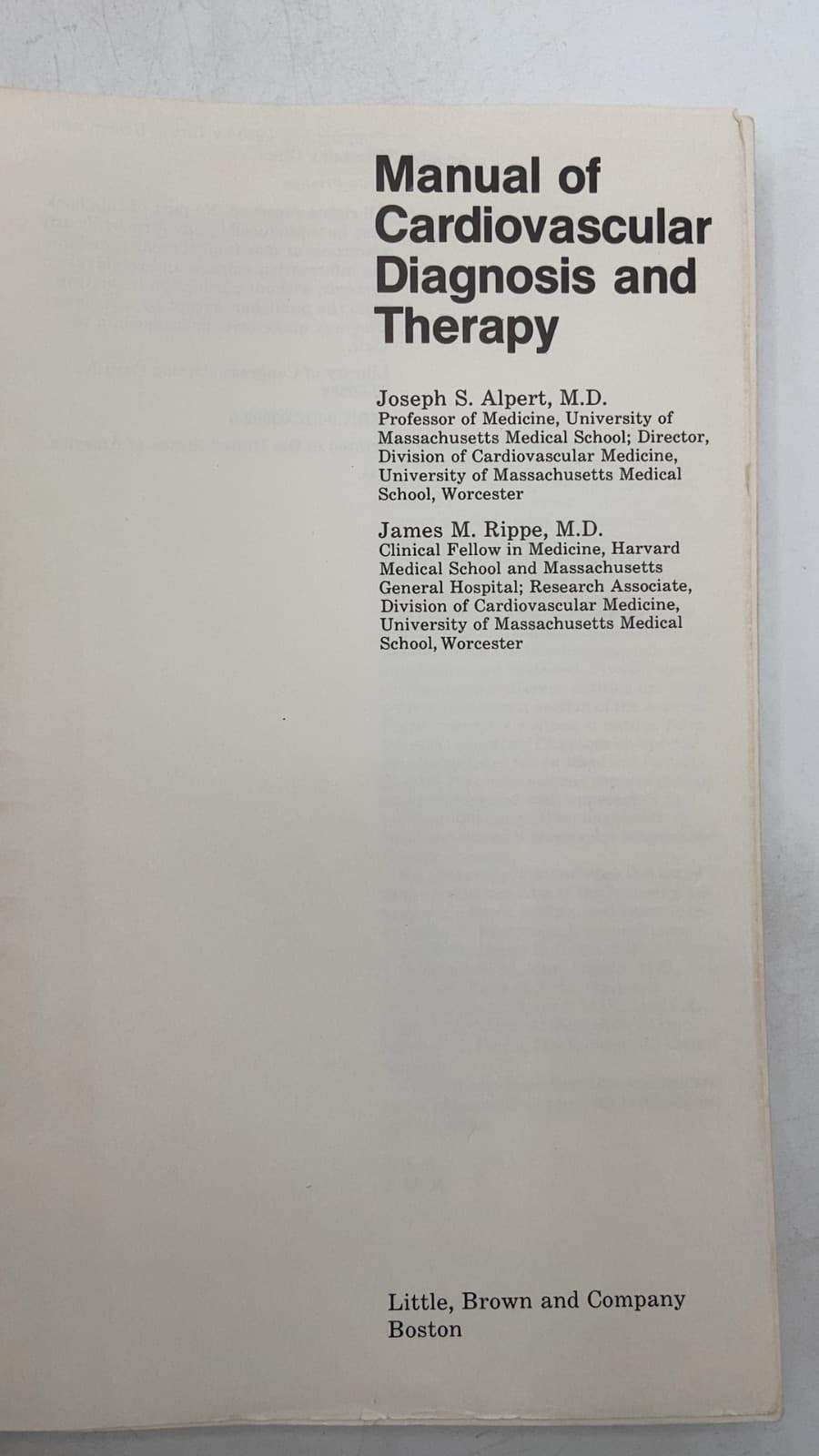 Manual of Cardiovascular Diagnosis and Therapy by Joseph S. Alpert, M.D. and James M. Rippe, M.D. - title page
