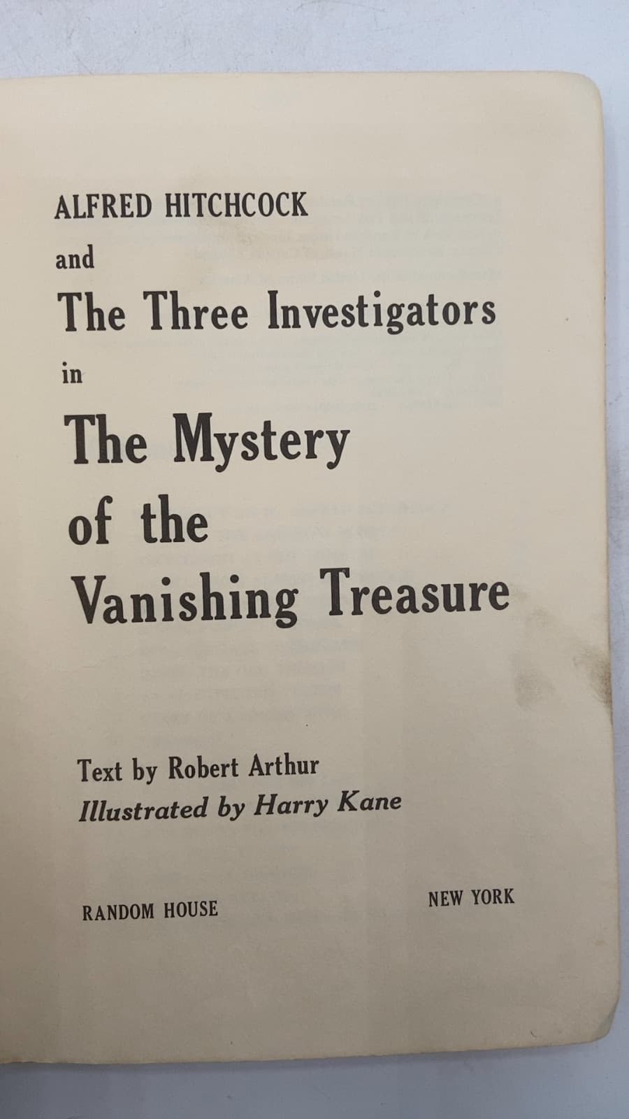The Mystery of the Vanishing Treasure by Robert Arthur - title page