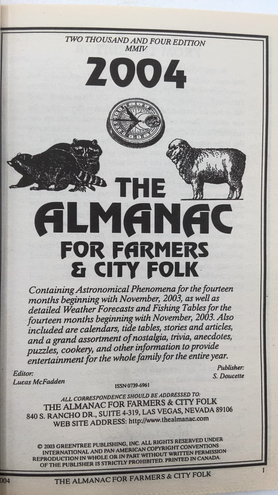 The Almanac for Farmers & City Folk 2004 by Lucas McFadden (Editor) - title page