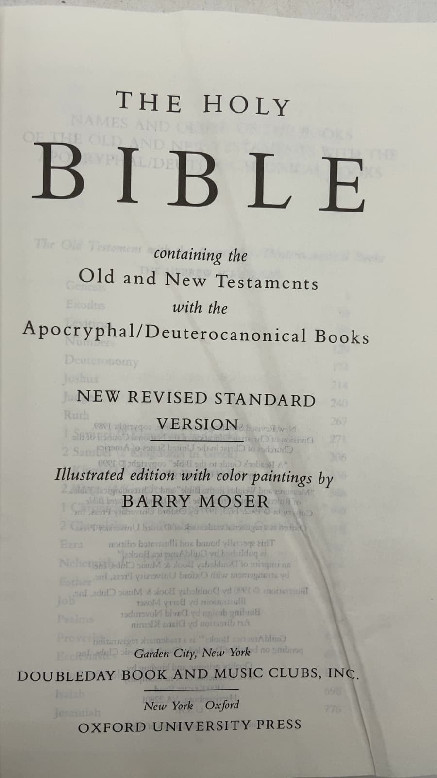 The Holy Bible: New Revised Standard Version, containing the Old and New Testaments with the Apocryphal/Deuterocanonical Books by Barry Moser (Illustrator) - title page