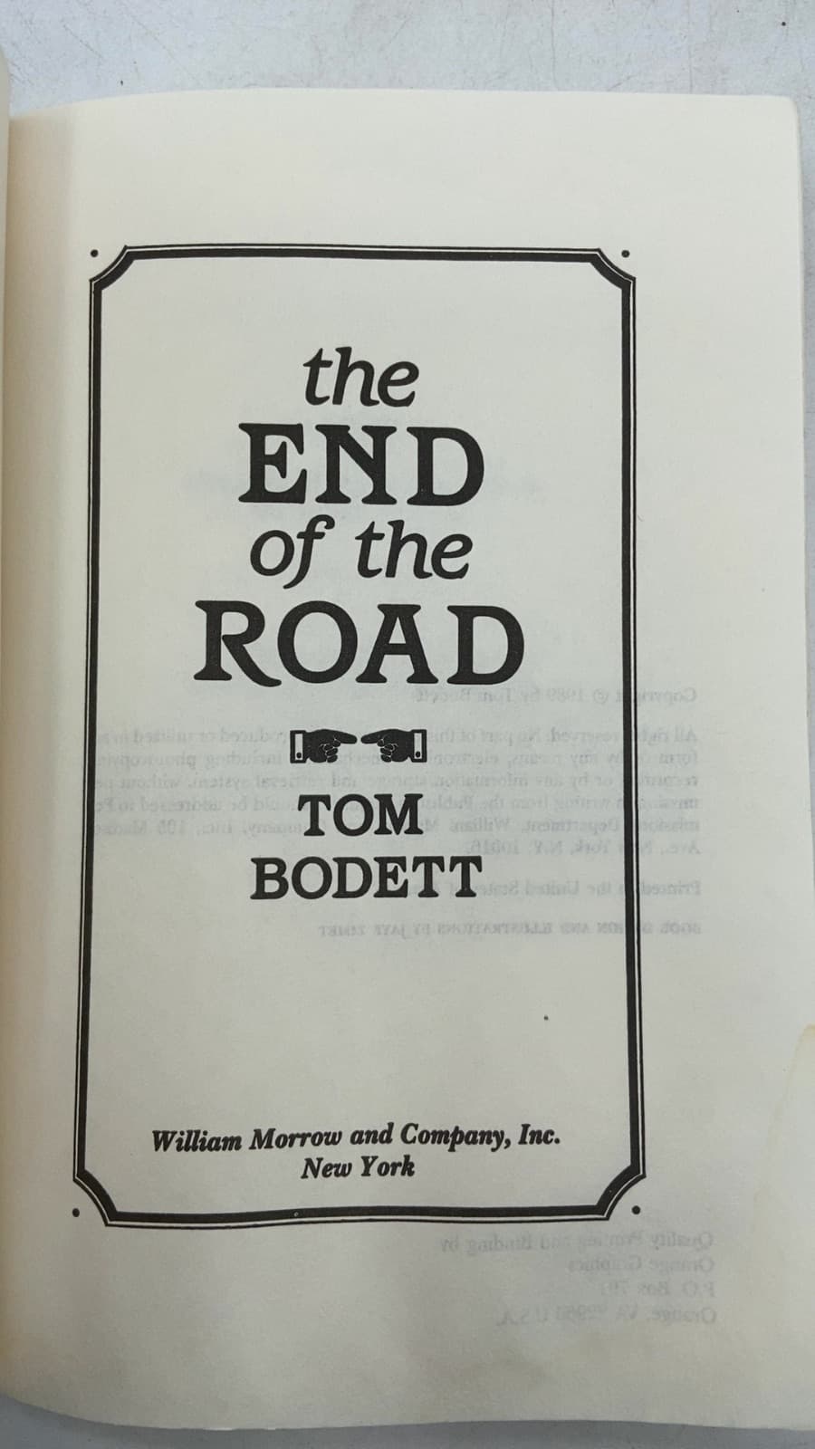 the END of the ROAD by TOM Bodett - title page