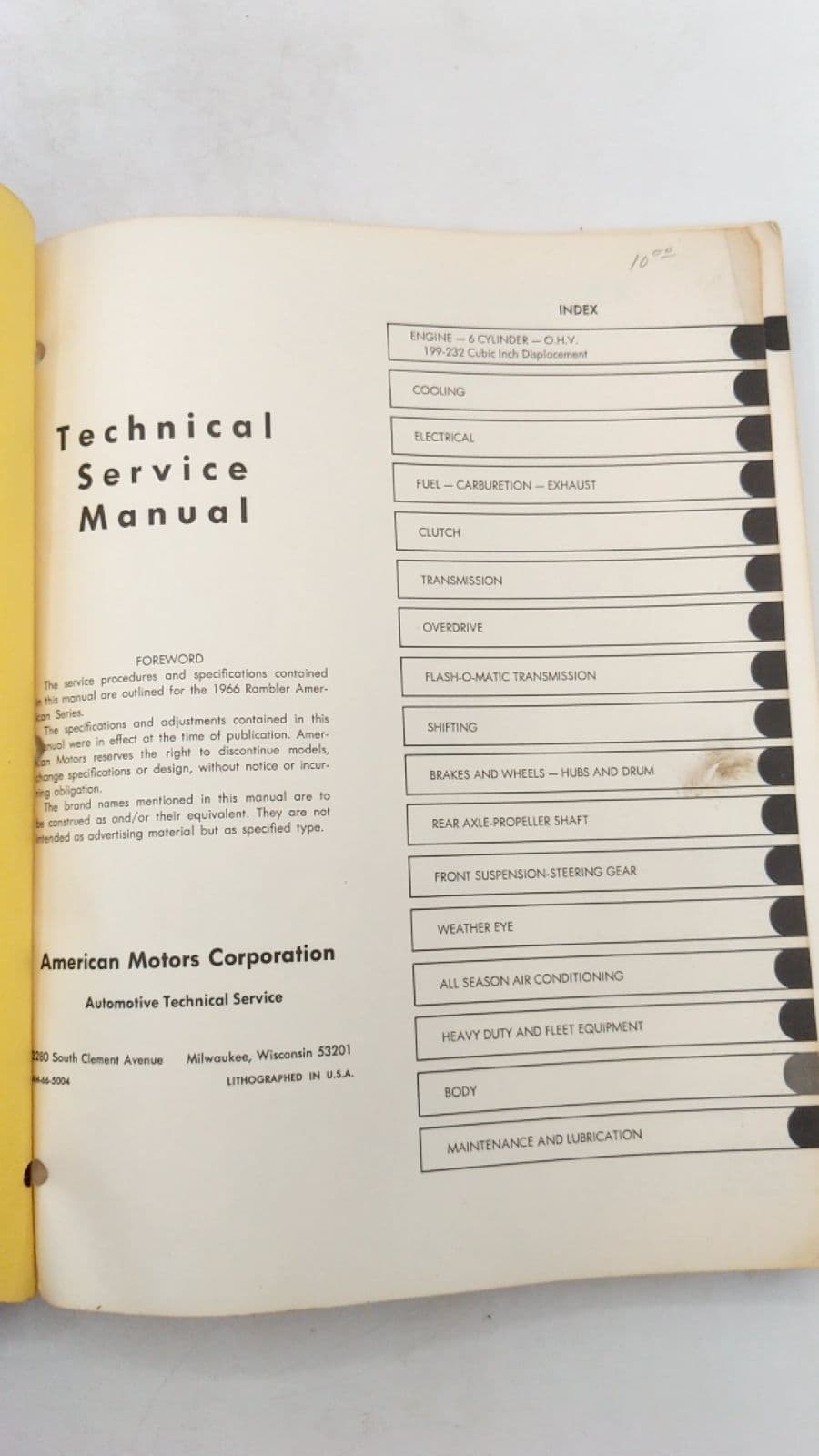 1966 Rambler American Technical Service Manual by American Motors Corporation - title page