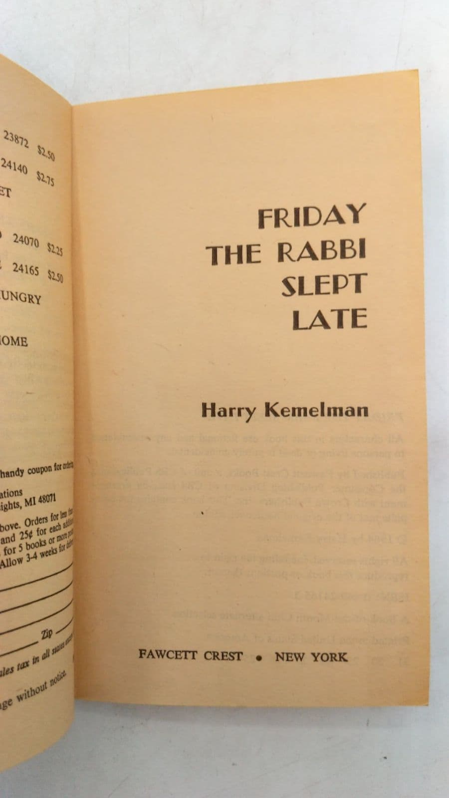 Friday The Rabbi Slept Late by Harry Kemelman - title page