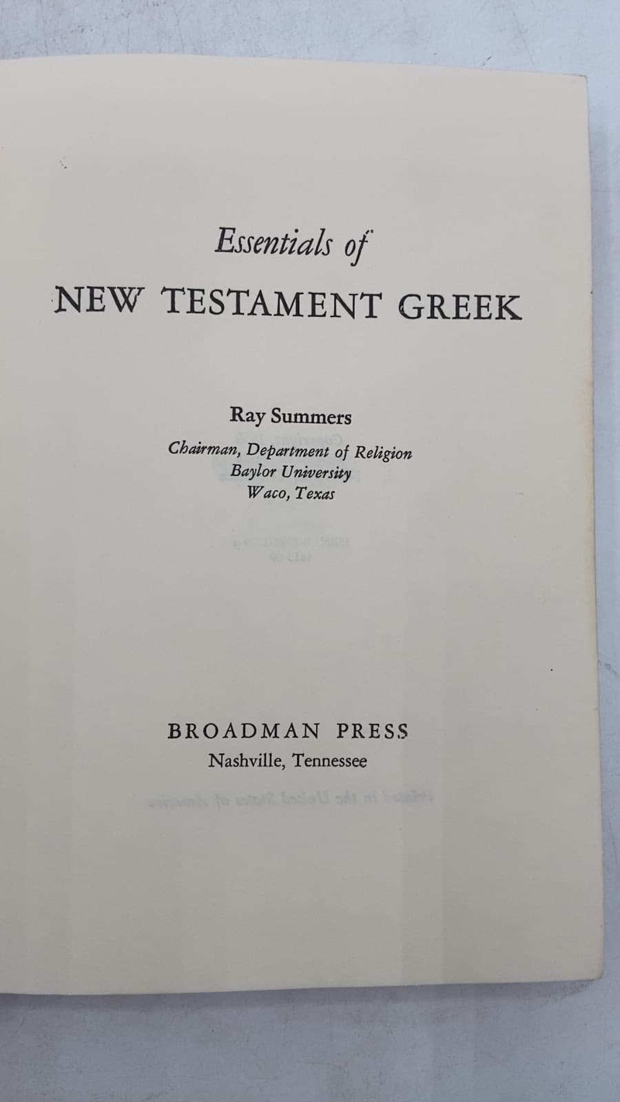Essentials of New Testament Greek by Ray Summers - title page