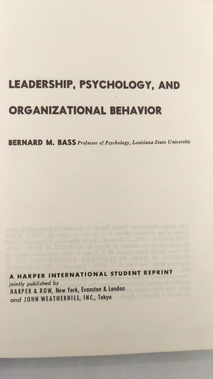 Leadership, Psychology, AND Organizational Behavior by Bernard M. Bass - title page