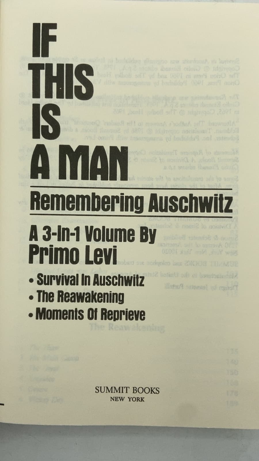 If This Is A Man: Remembering Auschwitz by Primo Levi - title page