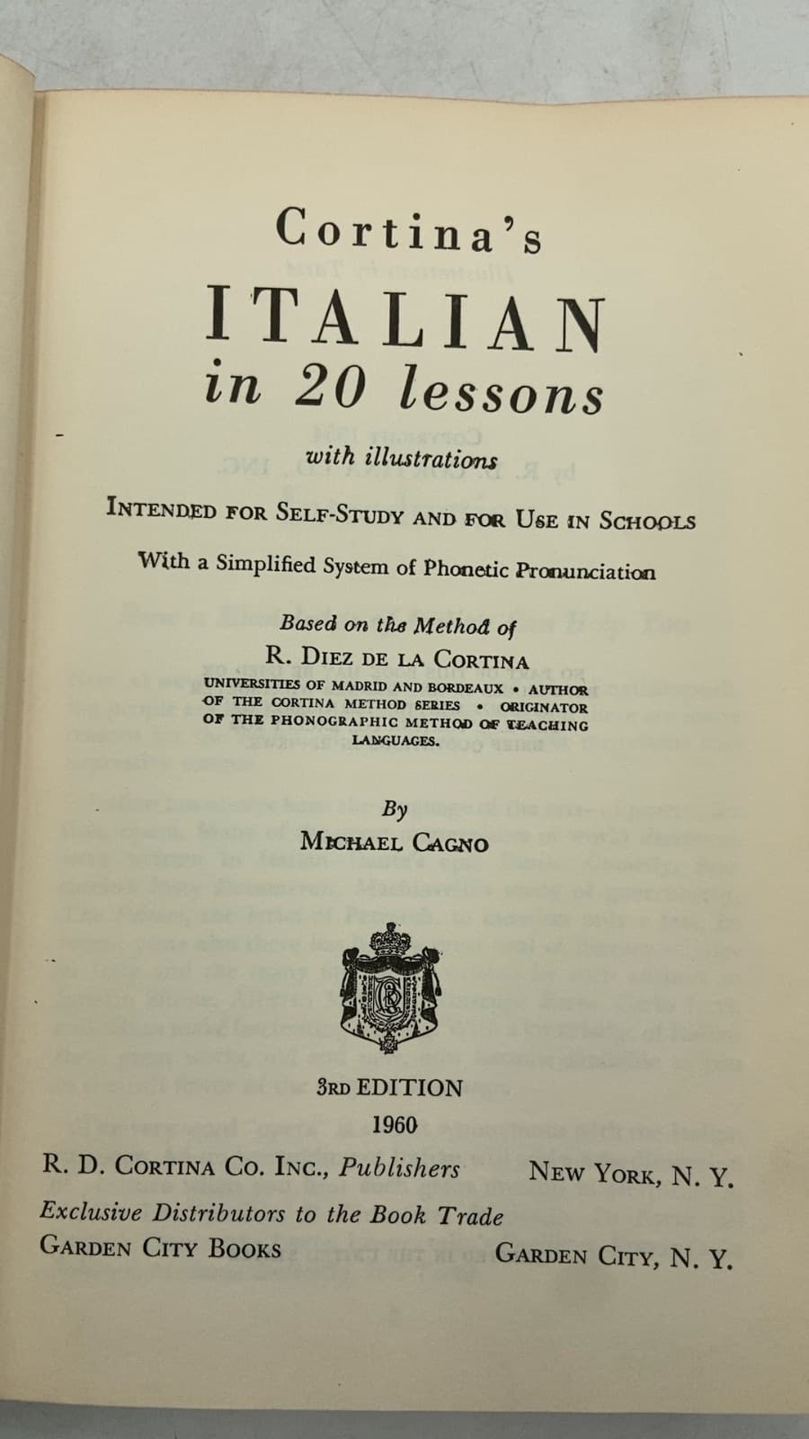 Cortina's Italian in 20 Lessons by Michael Cagno - title page