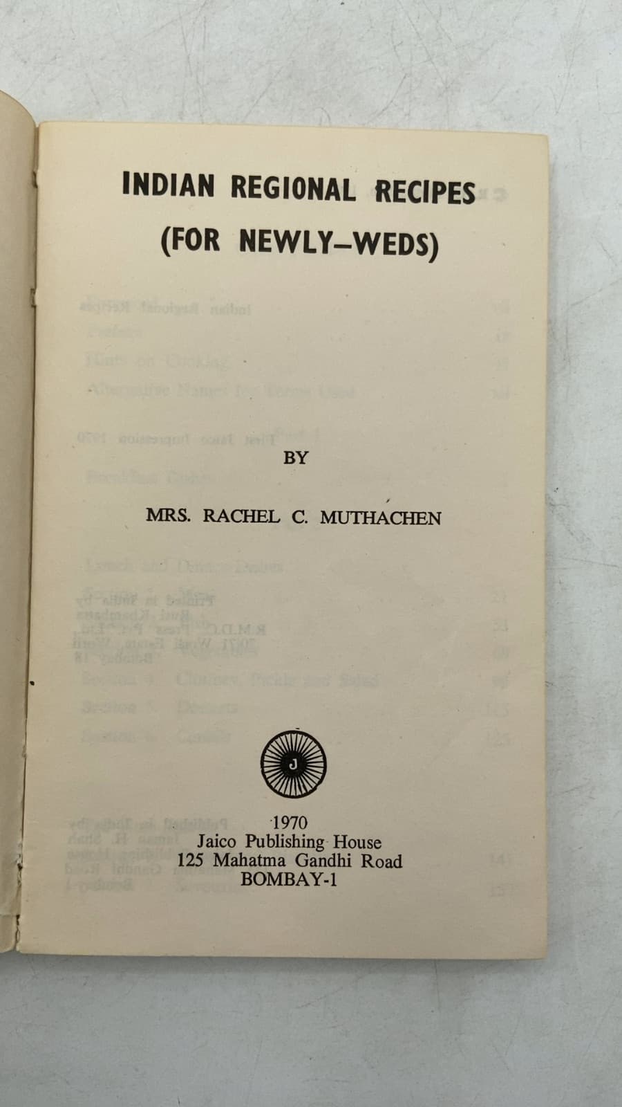 Regional Indian Recipes (For Newly-weds) by Mrs. Rachel C. Muthachen - title page