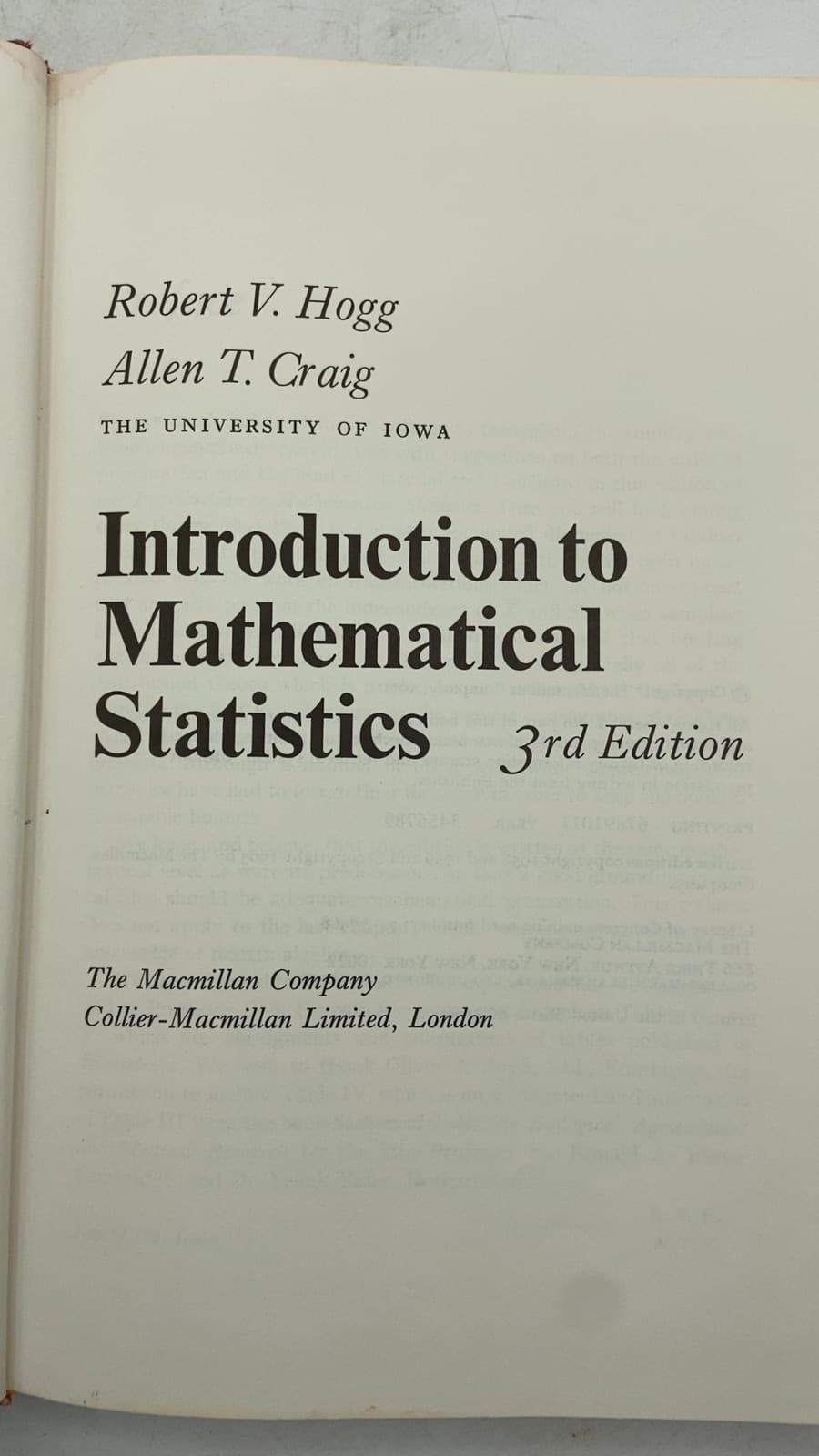 Introduction to Mathematical Statistics, 3rd Edition by Robert V. Hogg / Allen T. Craig - title page