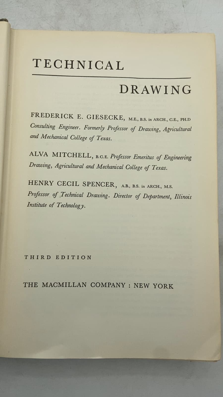 Technical Drawing by Frederick E. Giesecke, Alva Mitchell, Henry Cecil Spencer - title page