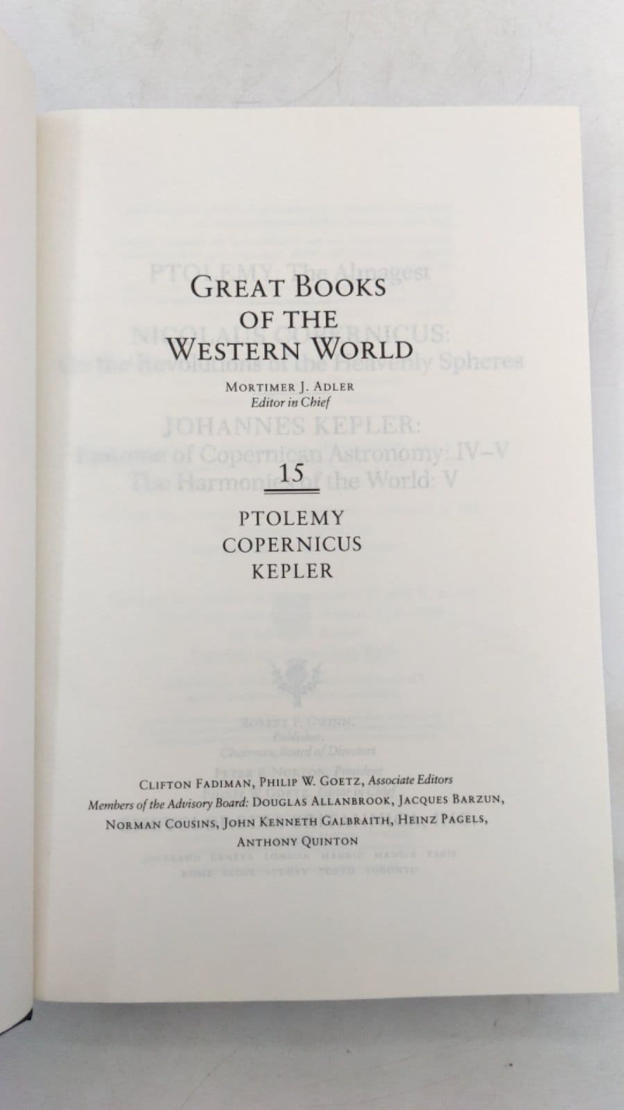 Great Books of the Western World, Vol. 15: Ptolemy, Copernicus, Kepler by Ptolemy, Nicolaus Copernicus, Johannes Kepler - title page