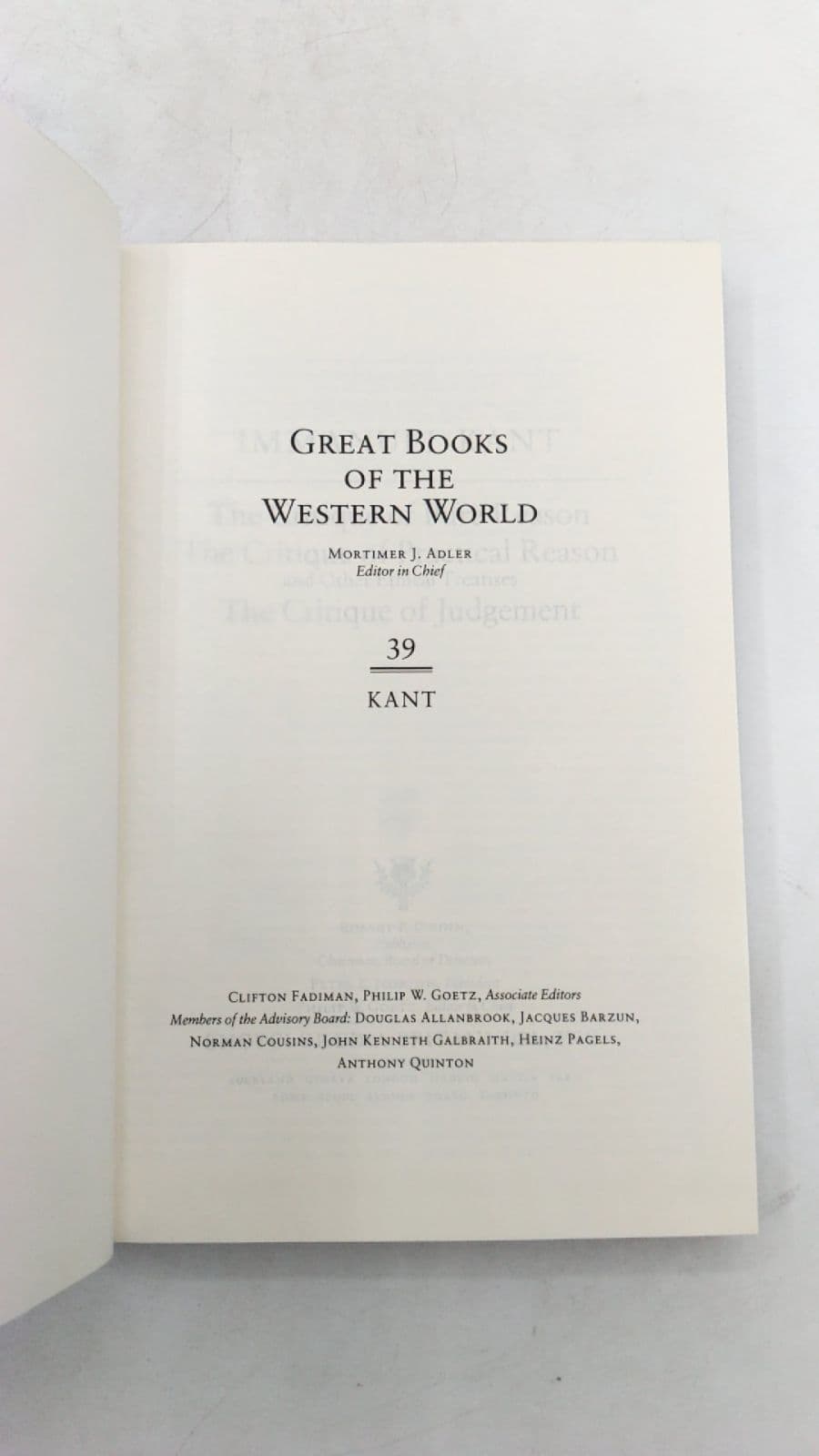 Great Books of the Western World: 39 Kant by Immanuel Kant - title page