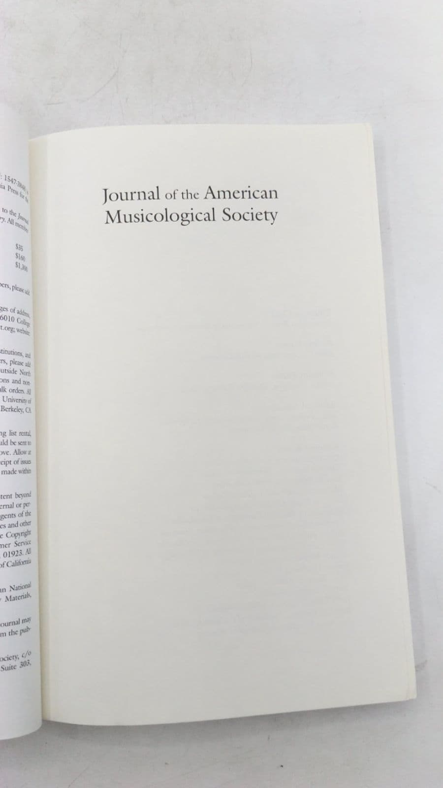 Journal of the American Musicological Society, Volume 60, Number 2, Summer 2007 by American Musicological Society - title page