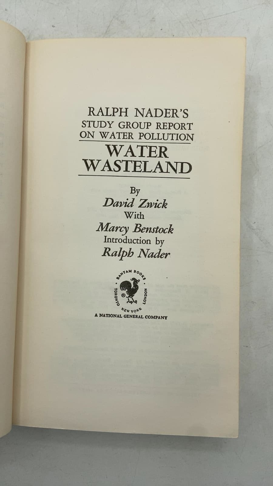 Water Wasteland: Ralph Nader's Study Group Report on Water Pollution by David Zwick with Marcy Benstock - title page
