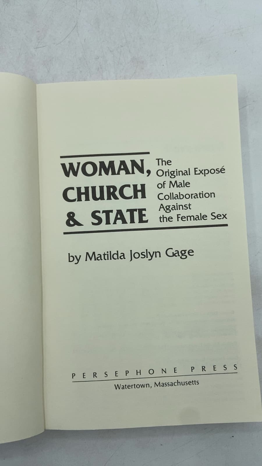 Woman, Church & State by Matilda Joslyn Gage - title page